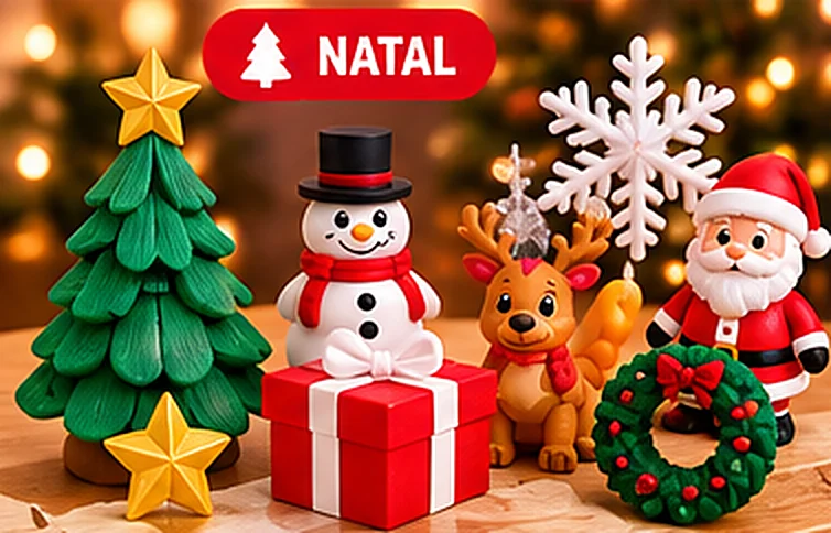 Presentes e enfeites de Natal produzidos em impressão 3D