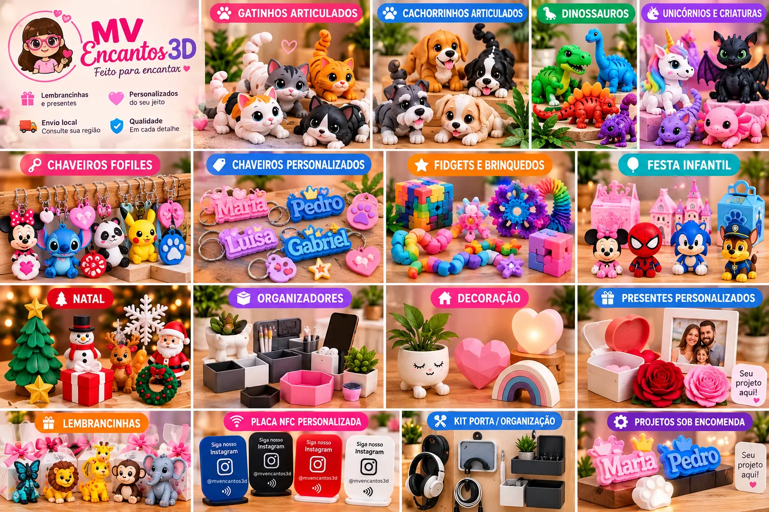 Presentes personalizados criativos feitos em impressão 3D